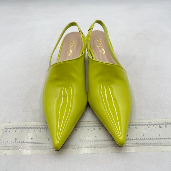 XYD Lemon Yellow Low Heel Edgy Pointed Toe Slip On Slingback Crystal Heel Pumps - Picture 3 of 8